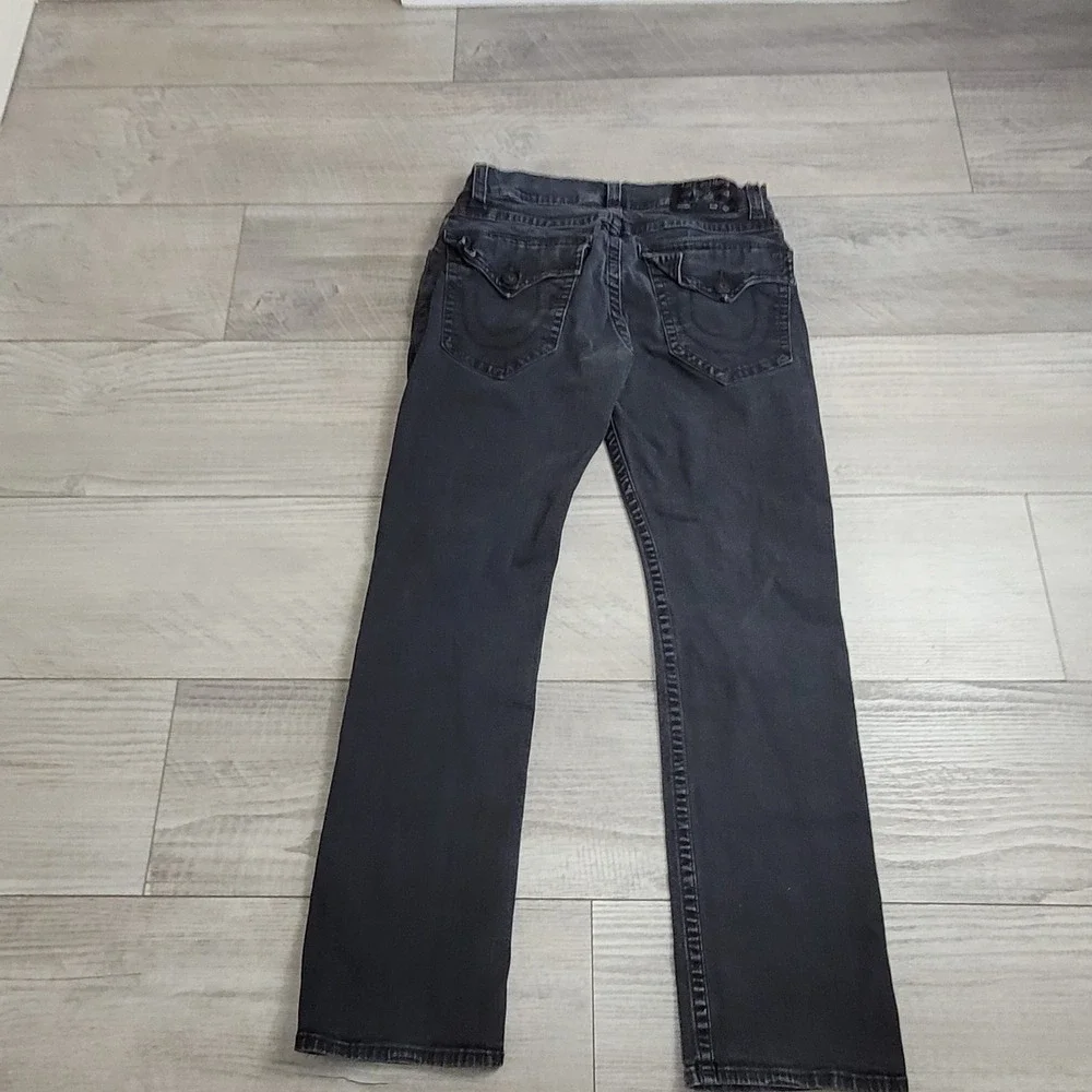🖤True Religion Jeans Mens 38 (35x33) Black Ricky Flap SN Straight Leg Denim